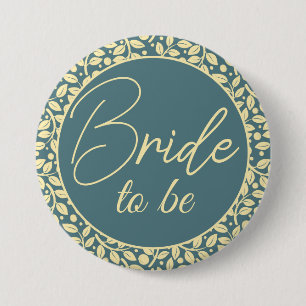 Elegant Blue and Cream Leaf Bride To Be 3 Inch Round Button