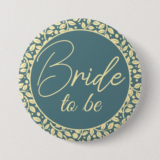 Elegant Blue and Cream Leaf Bride To Be 3 Inch Round Button (Front)