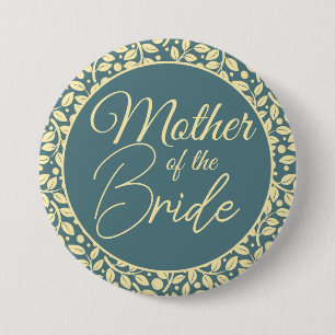 Elegant Blue and Cream Leaf Mother of the Bride 3 Inch Round Button