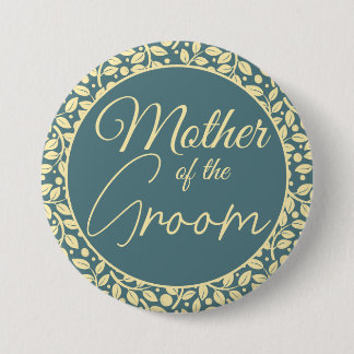 Elegant Blue and Cream Leaf Mother of the Groom 3 Inch Round Button
