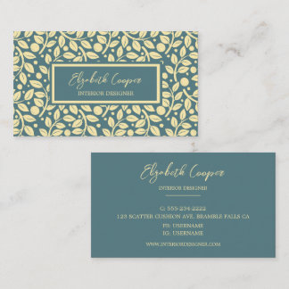 Elegant Blue and Cream Leaf Pattern Business Card