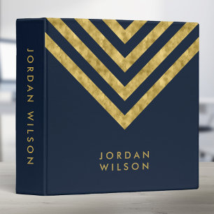 Elegant Blue and Faux Gold Chevron Name Binder