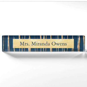 Elegant Blue and Faux Gold Foil Nameplate
