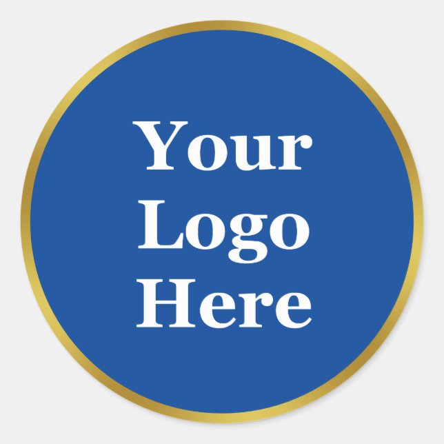 Elegant Blue and Faux Gold Your Logo Here Classic Round Sticker (Front)