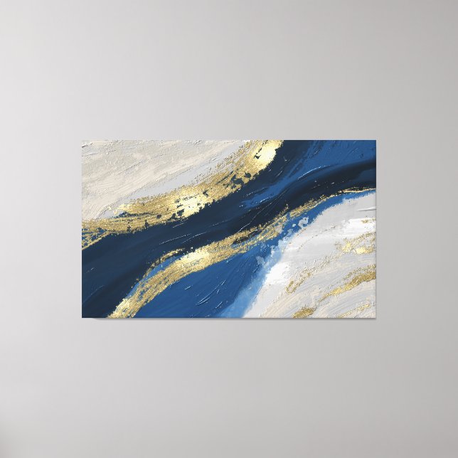 Elegant Blue and Gold Abstract Art Canvas Print (Front)