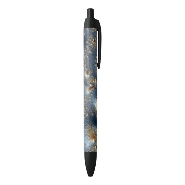 Elegant Blue and Gold Abstract Black Ink Pen (Bottom (Vertical))