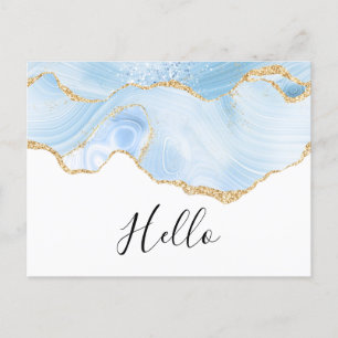 Elegant Blue and Gold Agate Border Hello Postcard