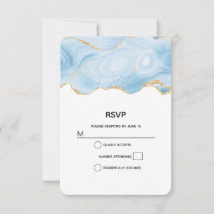 Elegant Blue and Gold Agate Border RSVP Card