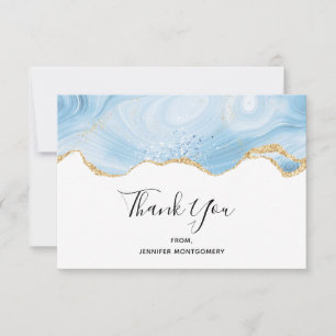 Elegant Blue and Gold Agate Border Thank You Card
