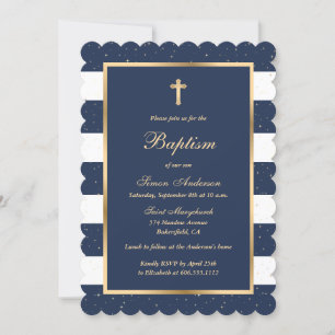Elegant Blue and Gold Boy Baptism Invitations