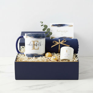 Elegant blue and gold brushstrokes personalized mug