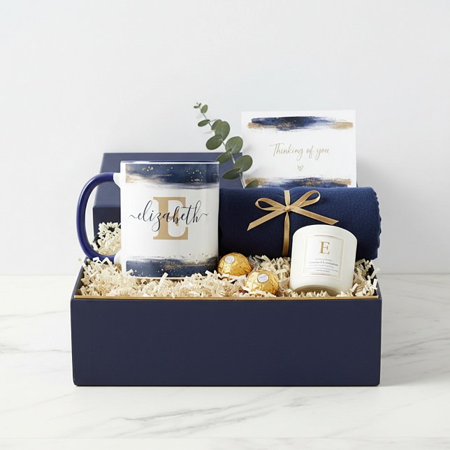 Elegant blue and gold brushstrokes personalized mug (Creator Uploaded)