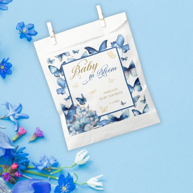 Elegant Blue and Gold Butterfly Baby in Bloom Favour Bag (Creator Uploaded)