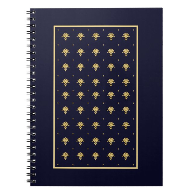 Elegant Blue and Gold Damask Notebook (Front)
