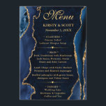 Elegant Blue and Gold Faux Glitter Agate Wedding Menu<br><div class="desc">A striking design featuring deep navy blue agate textures accented with shimmering gold glitter for a glamorous, modern finish. Elegant flowing script pairs with bold serif typography to create a refined, high‑end aesthetic. The rich blue tones evoke sophistication and timeless elegance, while metallic gold accents add warmth and sparkle. Perfect...</div>