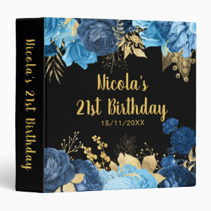 Elegant Blue and Gold Flowers Birthday Party Binder