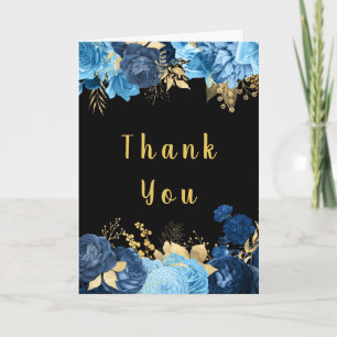 Elegant Blue and Gold Flowers Hanukkah Party Thank You Card