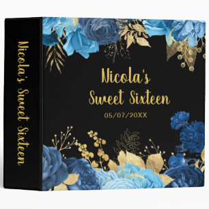 Elegant Blue and Gold Flowers Sweet Sixteen Binder