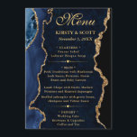 Elegant Blue and Gold Glitter Agate Wedding Menu<br><div class="desc">A striking design featuring deep navy blue agate textures accented with shimmering gold glitter for a glamorous, modern finish. Elegant flowing script pairs with bold serif typography to create a refined, high‑end aesthetic. The rich blue tones evoke sophistication and timeless elegance, while metallic gold accents add warmth and sparkle. Perfect...</div>