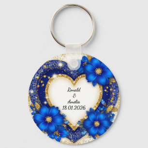 Elegant Blue and Gold Heart Frame Keychain
