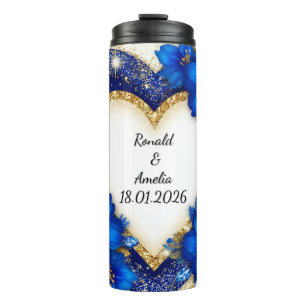 Elegant Blue and Gold Heart Frame Thermal Tumbler