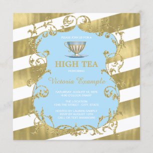 Elegant Blue and Gold High Tea Invitation