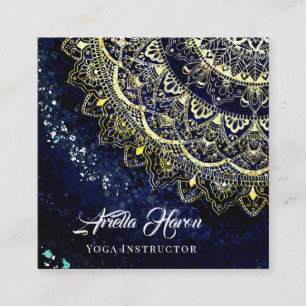 Elegant Blue and Gold Mandala Art Yoga Instructor Square Business Card