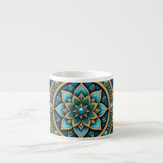 Elegant Blue and Gold Mandala Geometric Ceramic Mu Espresso Cup
