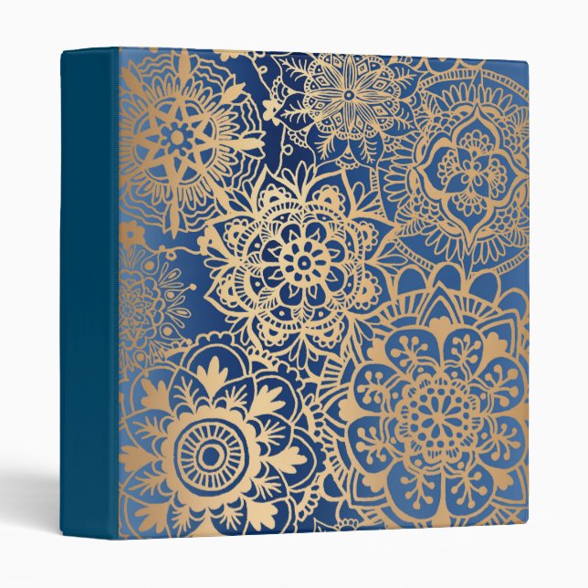 Elegant Blue and Gold Mandala Pattern Binder (Front/Spine)