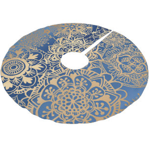 Elegant Blue and Gold Mandala Pattern Brushed Polyester Tree Skirt