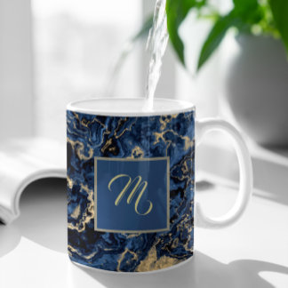 Elegant Blue And Gold Marble Custom Name Coffee Coffee Mug
