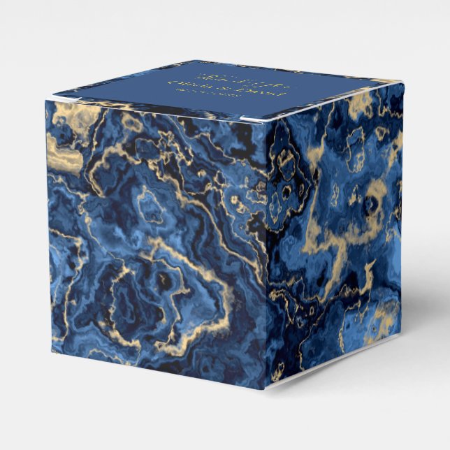 Elegant Blue And Gold Marble Wedding Favour Box (Front Side)