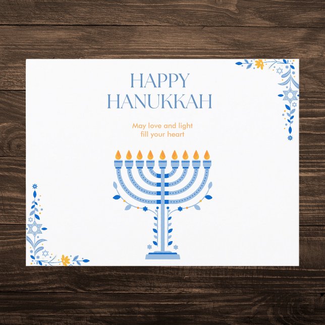 Elegant Blue and Gold Menorah Hanukkah Holiday Postcard (Creator Uploaded)