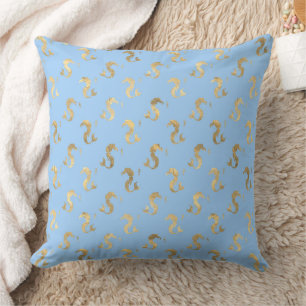 Elegant Blue and Gold Nautical & Vintage Patterns Throw Pillow