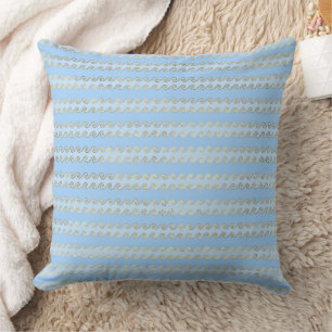 Elegant Blue and Gold Nautical & Vintage Patterns Throw Pillow