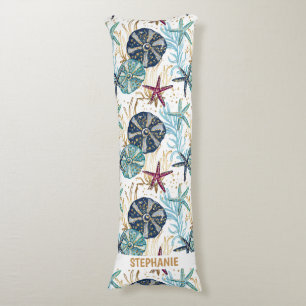 Elegant Blue and Gold Ocean Treasures Pattern Body Pillow