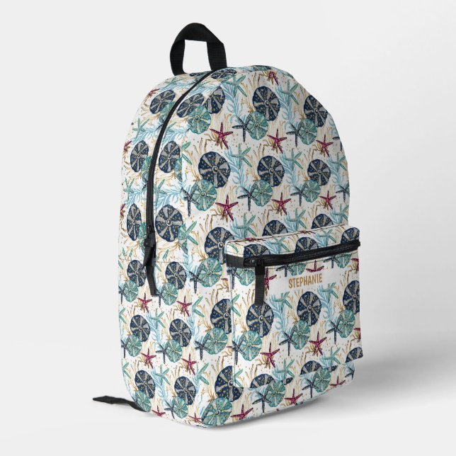 Elegant Blue and Gold Ocean Treasures Pattern Printed Backpack (Back Corner Left)