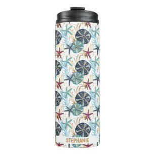 Elegant Blue and Gold Ocean Treasures Pattern Thermal Tumbler