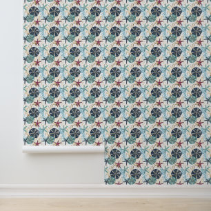 Elegant Blue and Gold Ocean Treasures Pattern Wallpaper