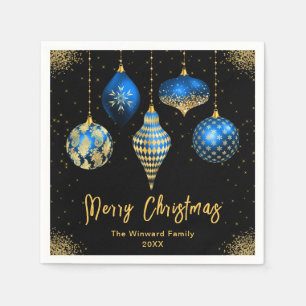 Elegant Blue and Gold Ornament Christmas Napkin