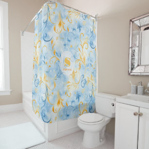 Elegant Blue and Gold Paisley-Inspired Leaf