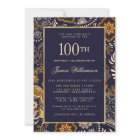 Elegant Blue and Gold Pattern 100th Birthday