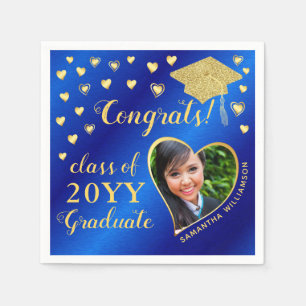 Elegant Blue and Gold Photo Class 2025 Graduation Napkin