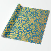 Elegant Blue and Gold Royal Damask Pattern