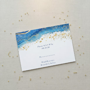 Elegant Blue and Gold splatter RSVP response 