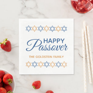 Elegant Blue and Gold Star of David Happy Passover Napkin