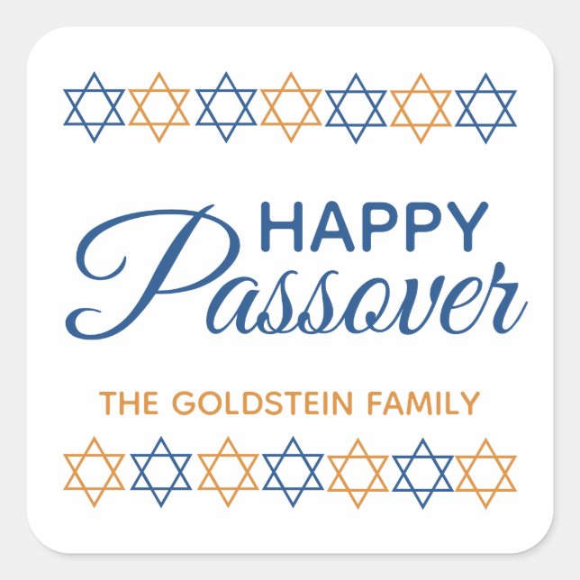 Elegant Blue and Gold Star of David Happy Passover Square Sticker (Front)