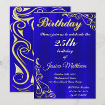 Elegant Blue and Gold Typography Custom Birthday