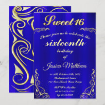 Elegant Blue and Gold Typography Sweet 16