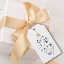 Elegant Blue and Gold Watercolor Floral Holiday